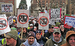 Union members protested against passage of Michigan's "right to work" legislation Dec. 11 at the state capitol in Lansing.