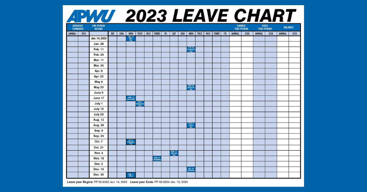 2023 Leave Calendar and Leave Chart Available | American Postal Workers