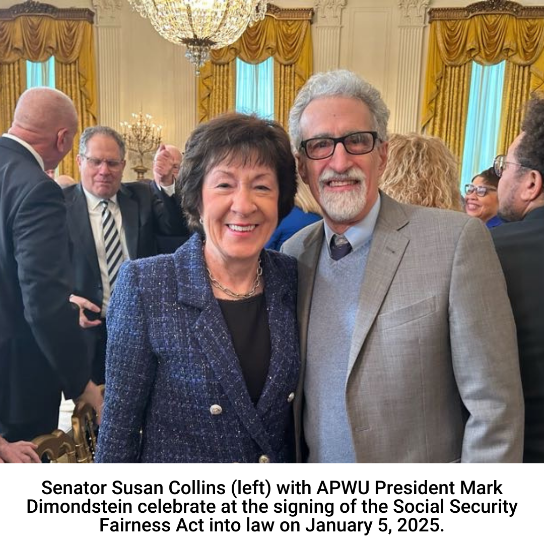 Sen Collins and APWU Pres. Mark Dimondstein