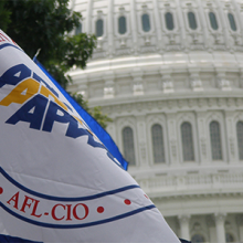 APWU flag in front of the US Capitol