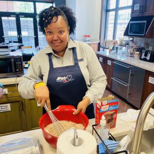 Tina making brownies