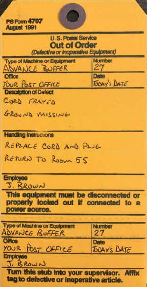 ps form 4707 out of order notice tag